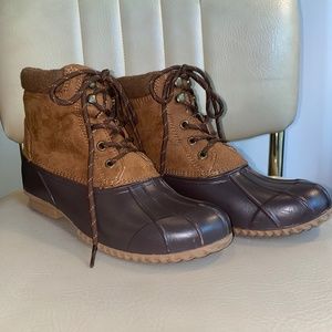 Madden NYC Women's Lace Up Duck Bootie in Cognac